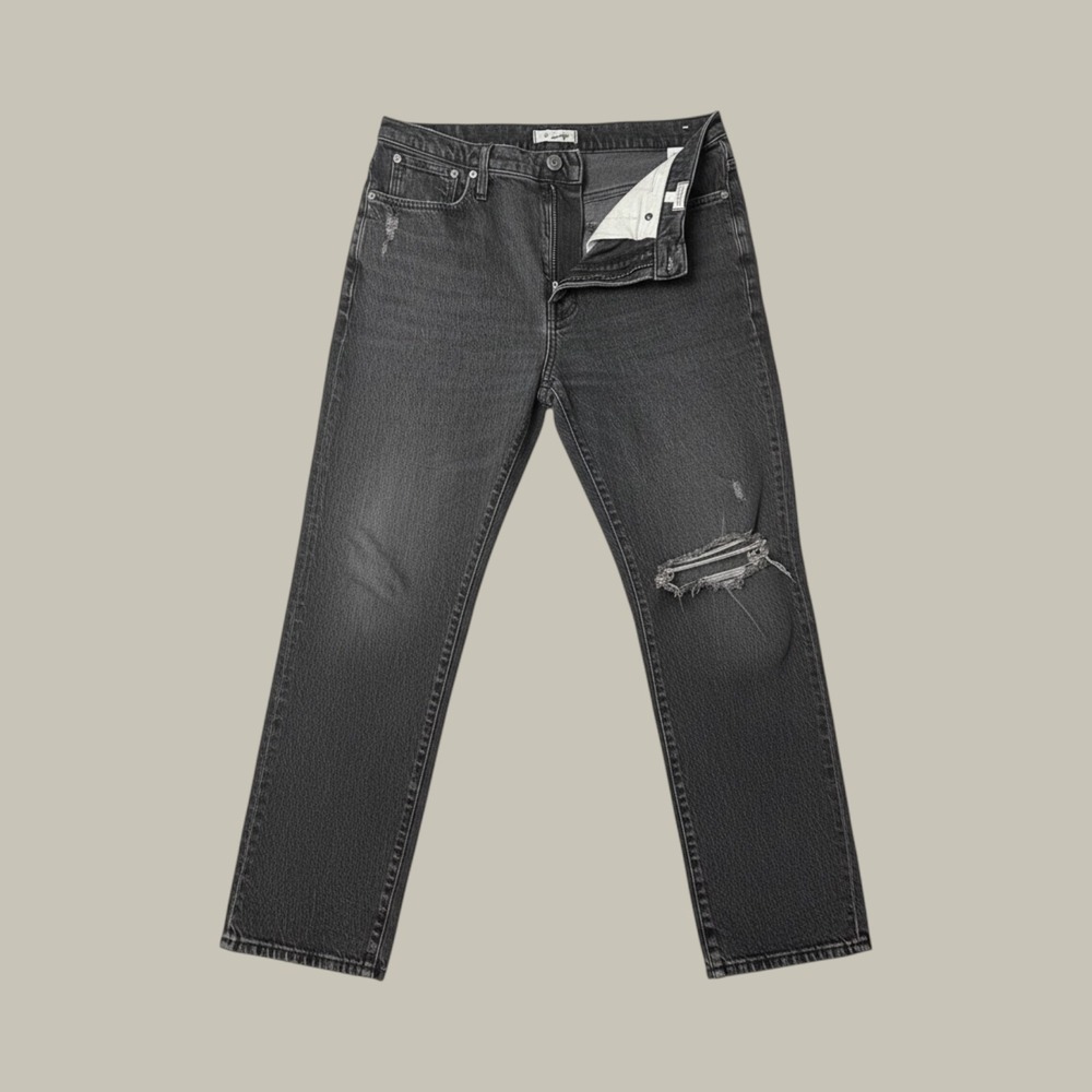 Madewell Jeans Womens 32 The Perfect Vintage Straight Black Distressed Denim